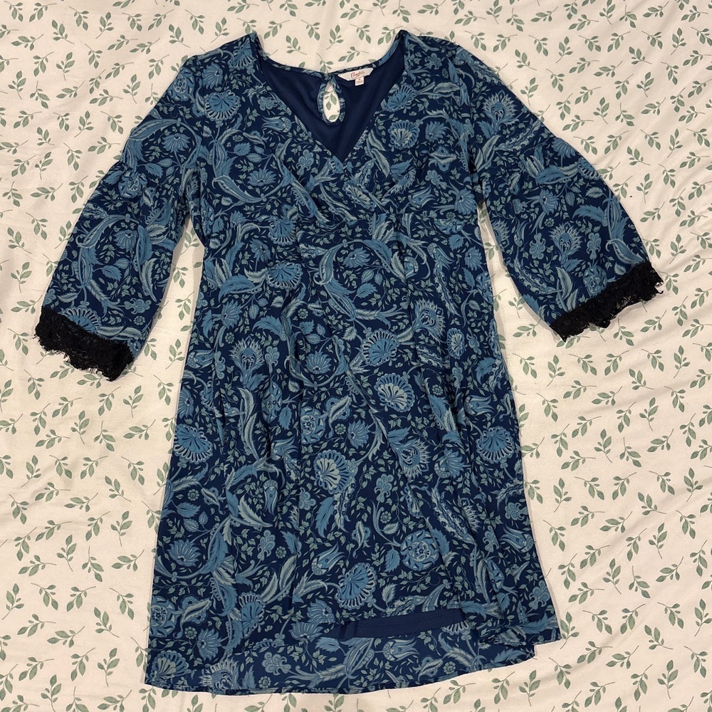 Candie’s Y2K Mini Dress — Navy & Teal Floral Lace — Size M